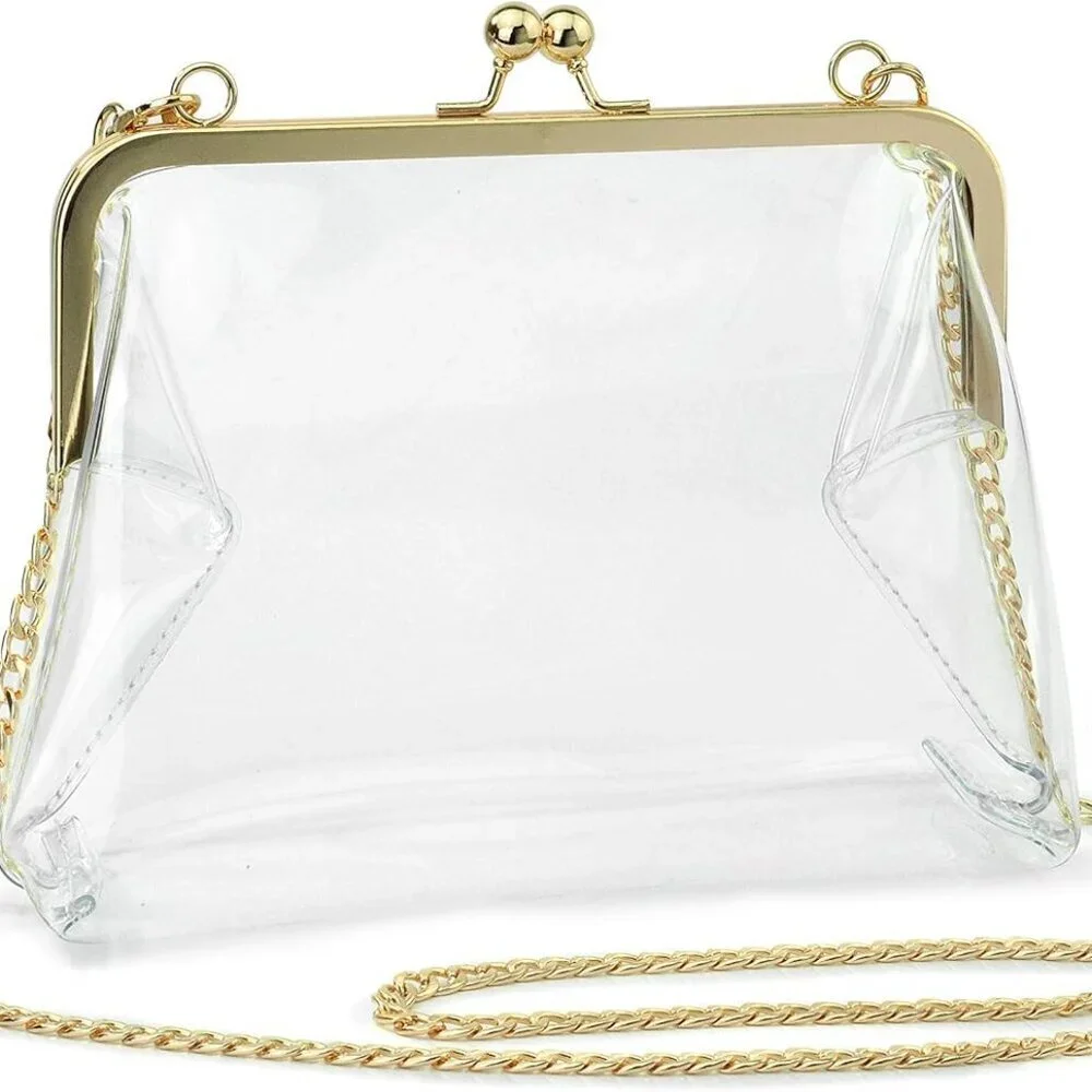 Clear PVC Clutch Bag Womens Crossbody Stadium Approved Chain Gold